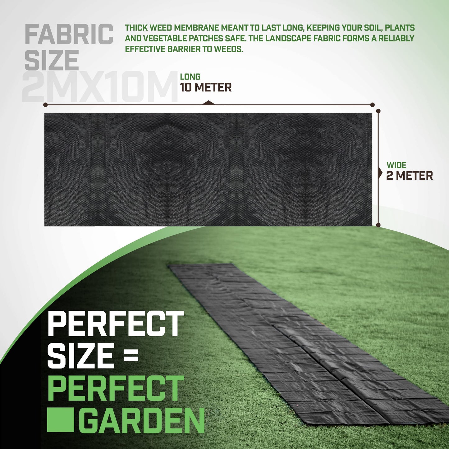 Homesecret 105 GSM Weed Membrane Heavy Duty - 2M x 10M Weed Control Membrane - Garden Membrane Weed Control - Weed Control Fabric - Landscape Fabric, Weed Barrier Fabric, Weed Matting - Black