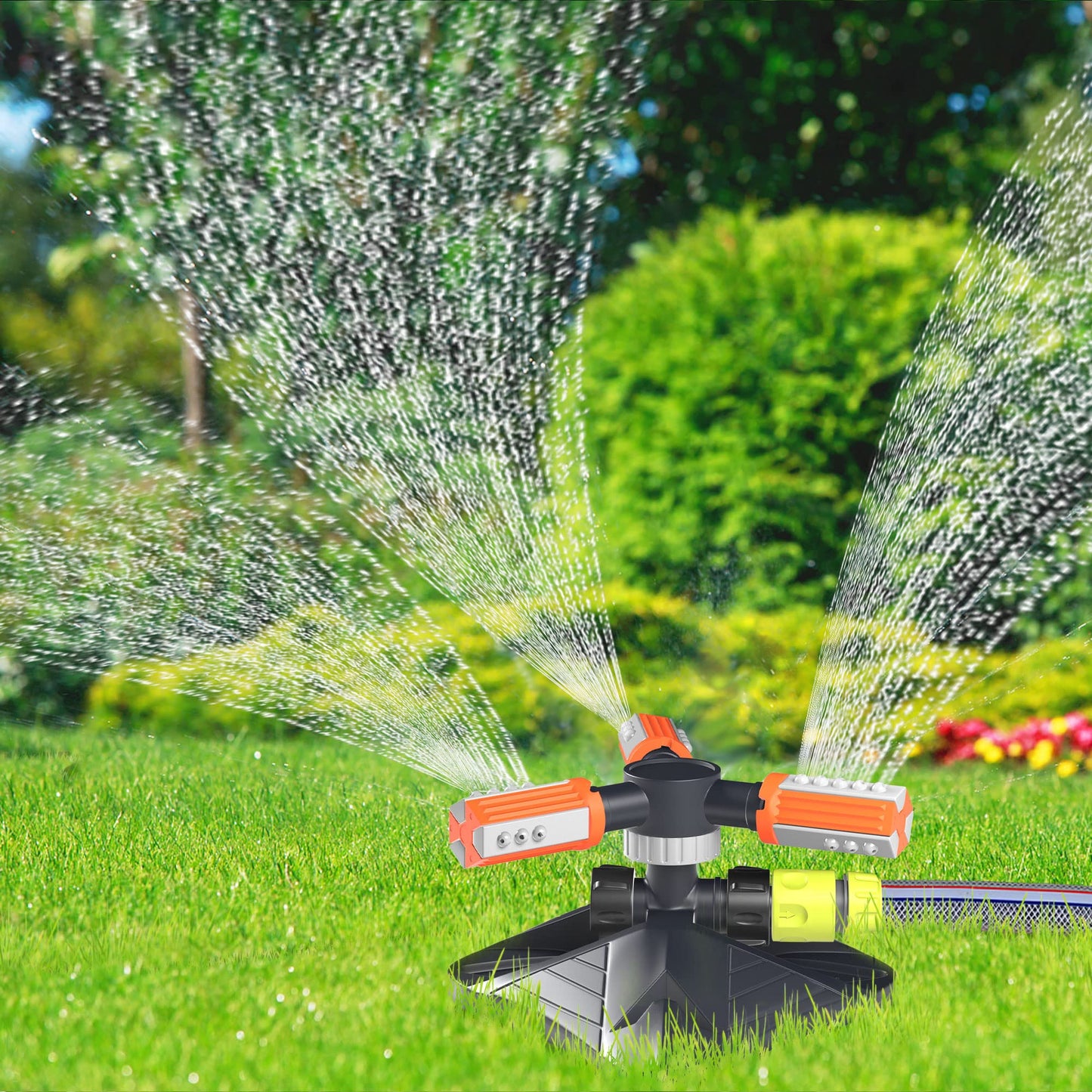 Garden Sprinkler,Automatic 360 Degree Rotating Garden Sprinkler with Quick Connectors
