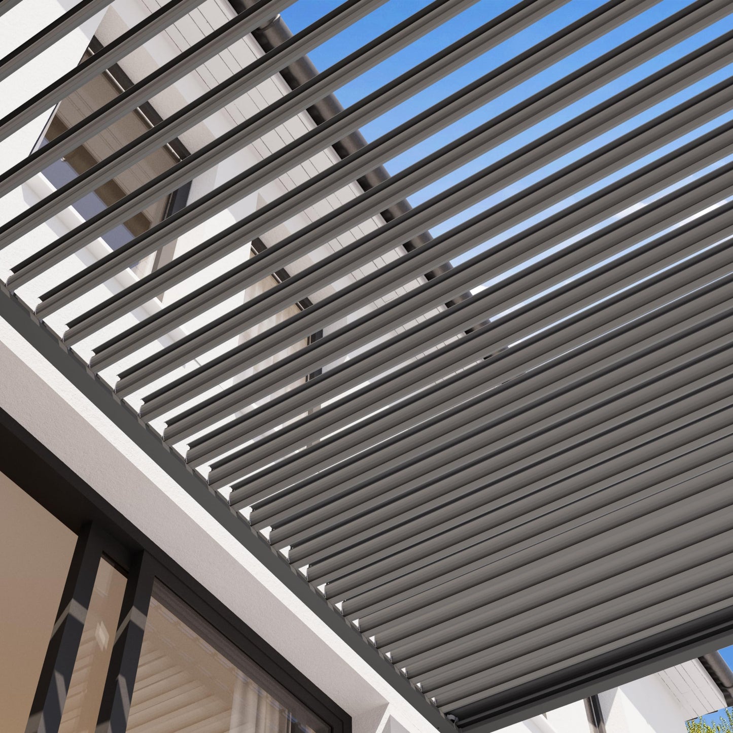 PRIMEYARD Pergola 3x4 m aluminium posts with louvered steel roof grey canopy