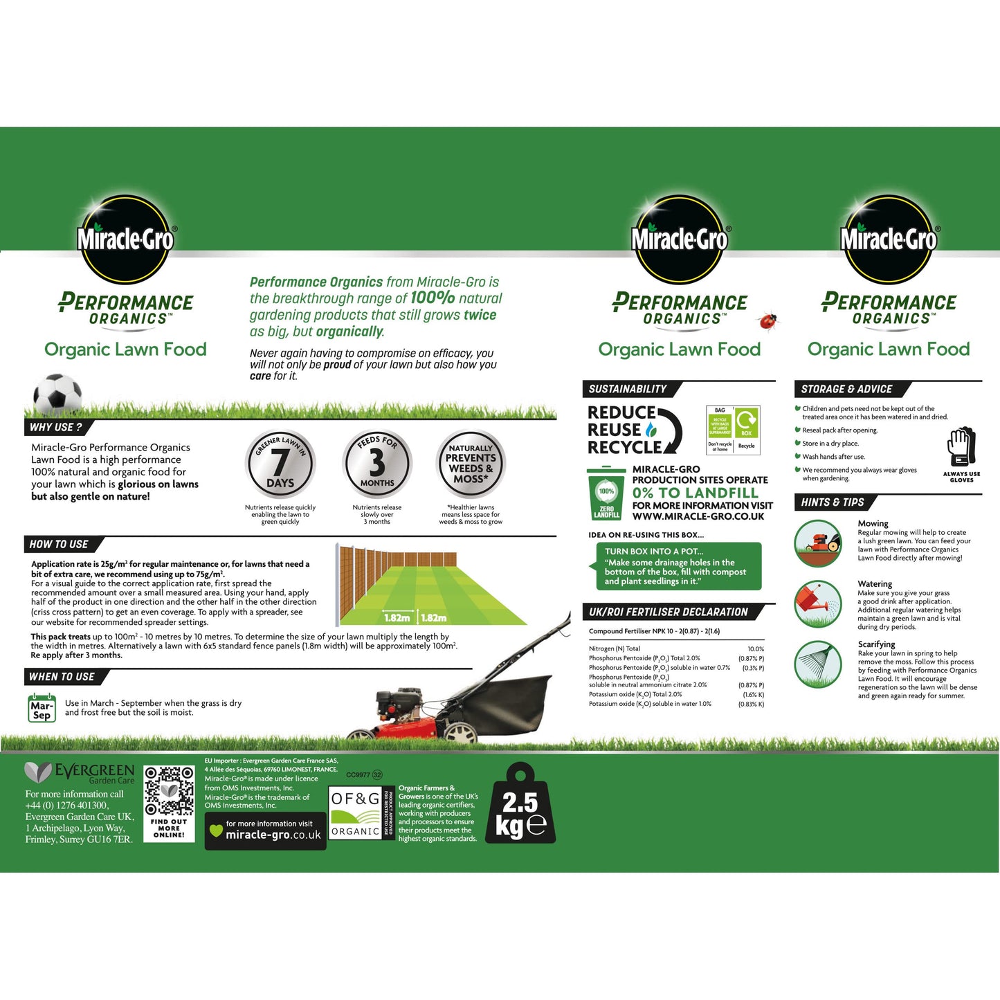 Miracle Gro Performance Organics Lawn Food, 100 m2 Coverage, 2.7 kg (Bee, Pet & Child Friendly)