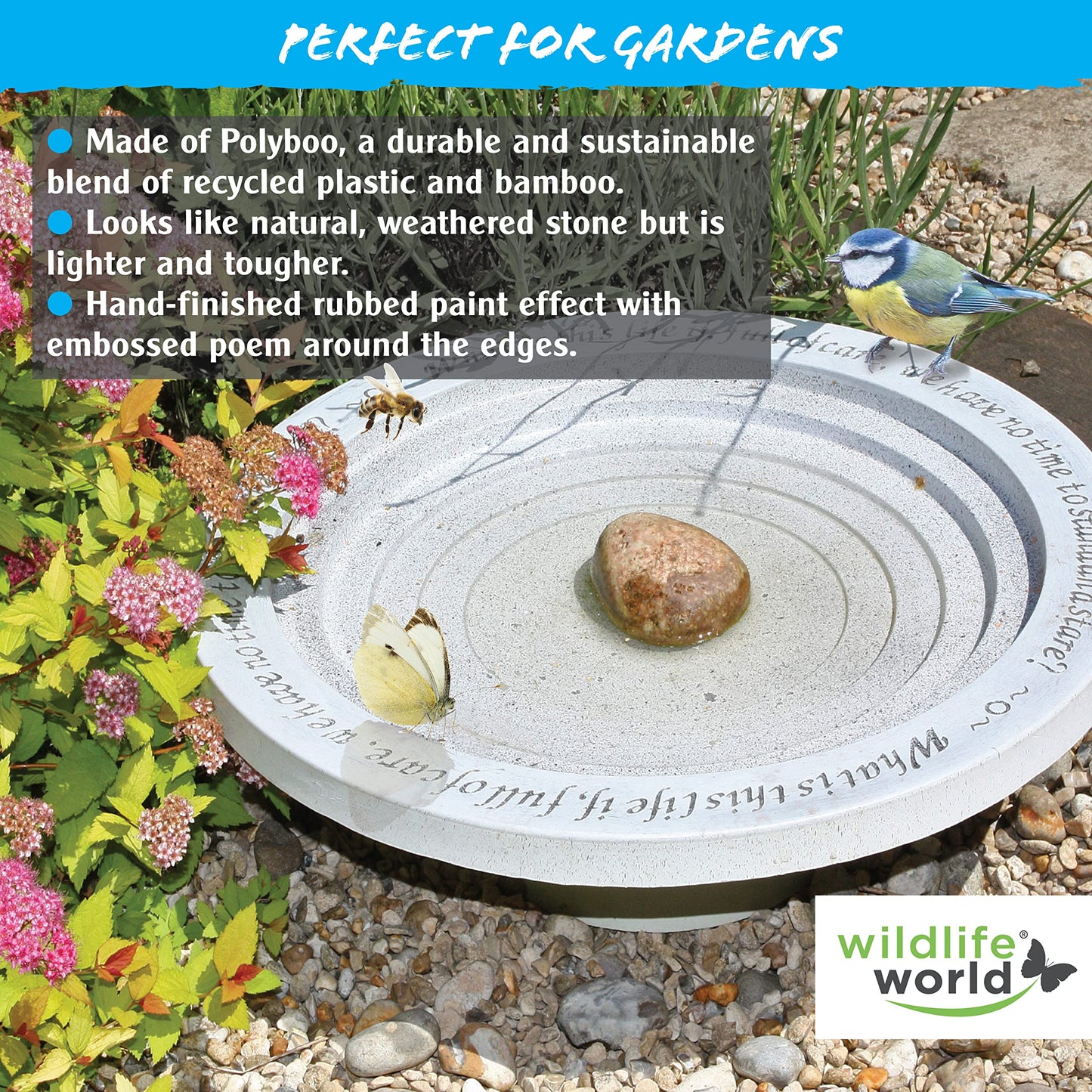 Wildlife World BSHBB2 Shenstone Bird Bath and Drinker Plate - Made from Sustainable Materials, Yellow, 4.72 in*17.52 in*17.52 in