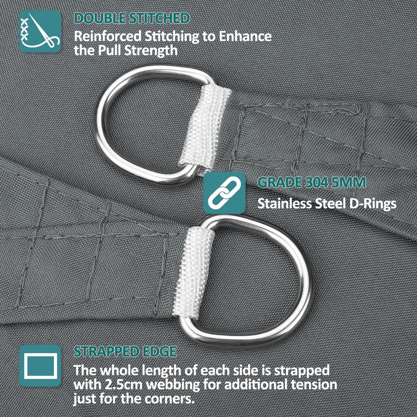 HEYOMART Sun Shade Sail Waterproof Outdoor Garden Patio Party Sunscreen Awning 2x2x2m Triangle Canopy 98% UV Block with Free Rope, Grey