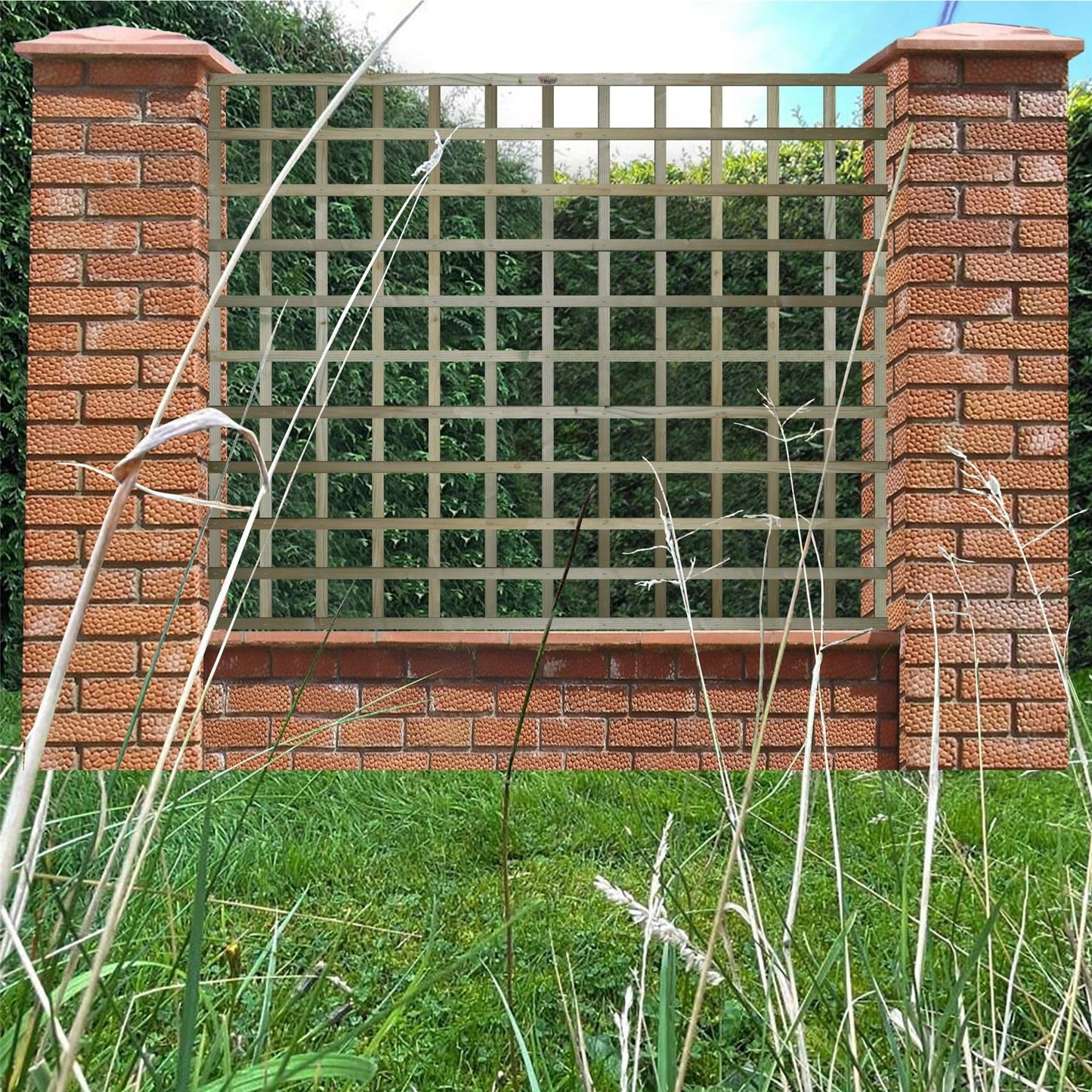 Width: 6ft (183cm) x Height: 5ft (150cm | 1500mm) Premier Flat Top Square Trellis Fence Topper Panel or Wall Climber Standard Design 120mm Square Holes for Added Privacy