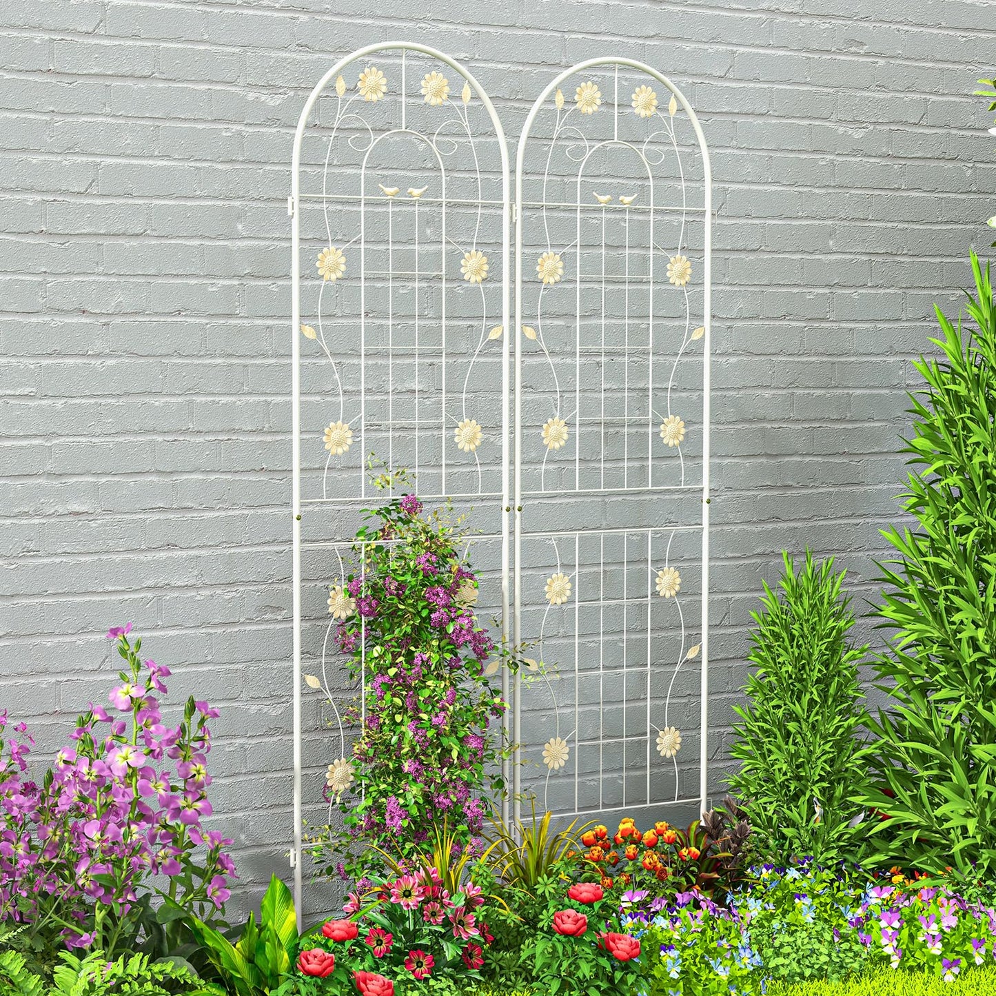 TANGZON 2/4 Pack Metal Garden Trellis, 180x50 cm/220x50 cm Wire Lattice Panel for Support, 2-in-1 Retro Style Cucumber Trellis, Decorative Plant Support Stand for Rose Ivy (Only White,180x50cm, 2)
