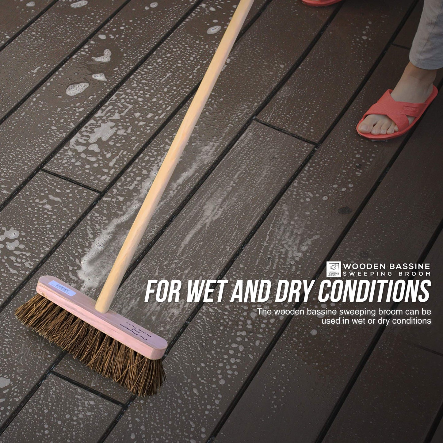 10” Garden Broom Outdoor with Wooden Handle Natural Stiff Bassine Hard Bristle Broom Yard Brush Heavy Duty Broom Outdoor Stiff Sweeping Yard Brush by The Dustpan and Brush Store