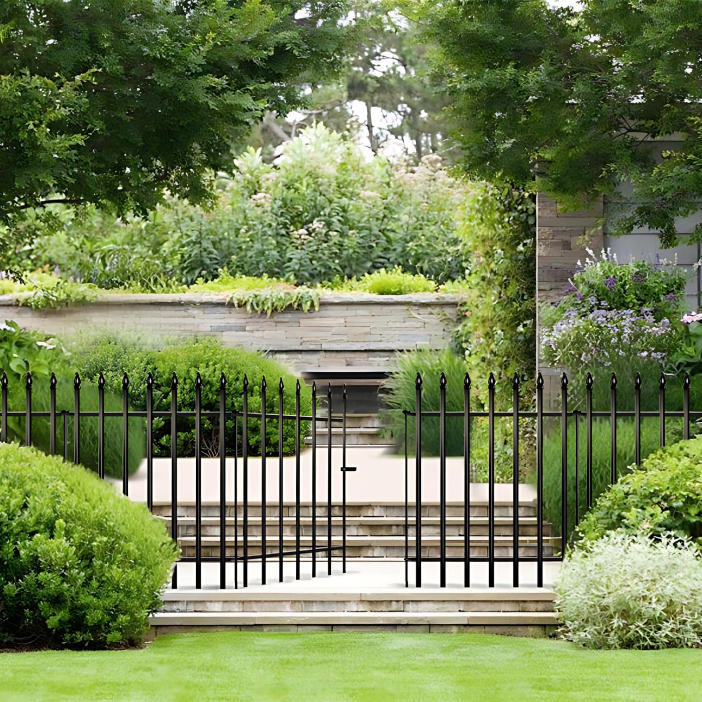 Thealyn Metal Garden Fence Decorative Fence 91cm High x 70cm Wide (5 Panels, Total Length 3.5m) No Dig Fence Border Fence Dog Fence Landscape Fencing for Flower Bed, Yard, Animal Barrier, Black