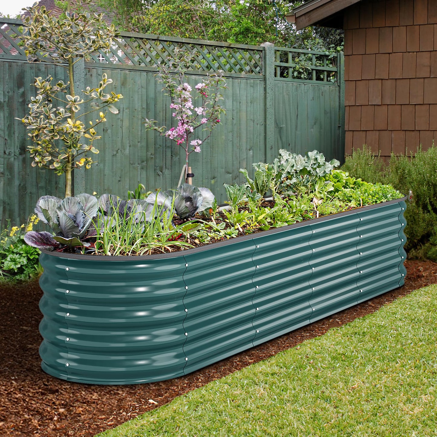 YITAHOME Outdoor Raised Garden Bed Kit 240x61x43cm, Raised Beds Thickened Zinc-Aluminum-Magnesium Stainless Steel Metal Raised Beds for Garden with Safety Rubber for Vegetables Flowers Fruits (Green)