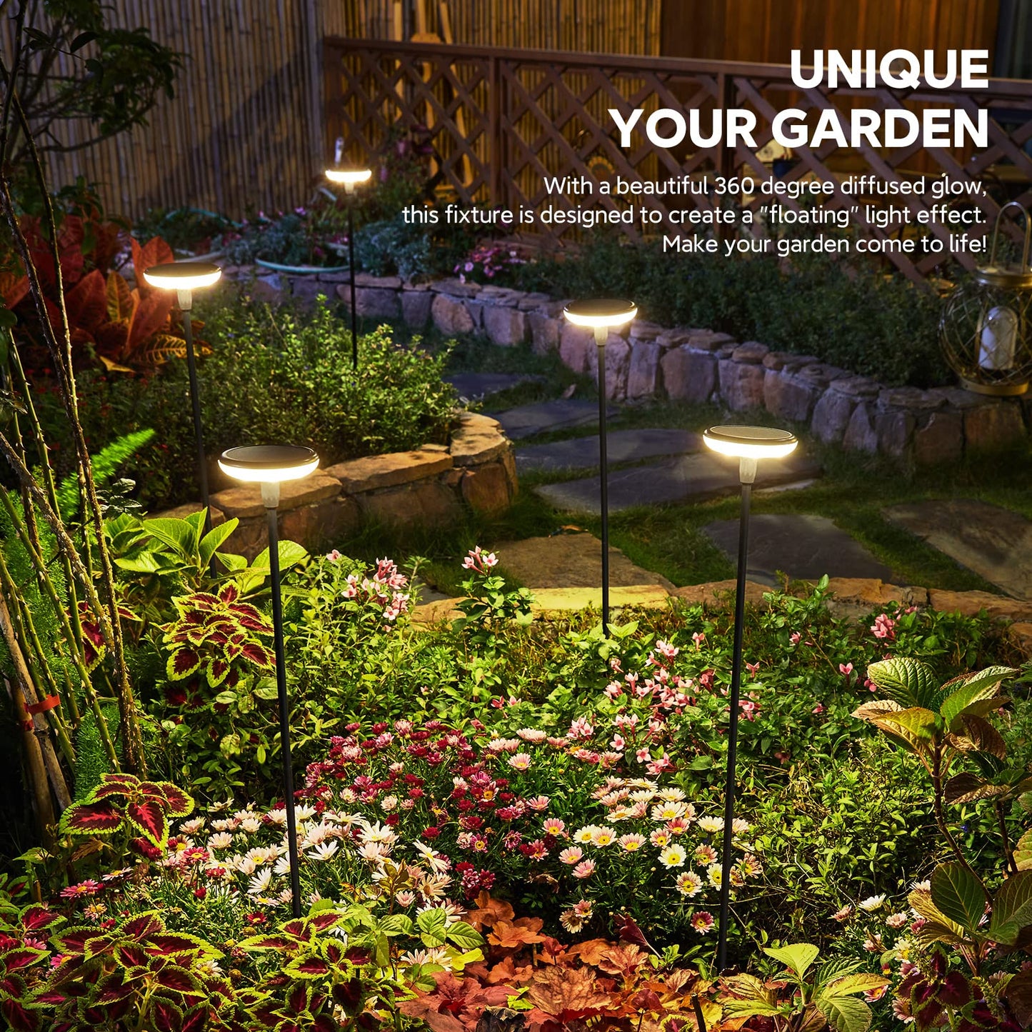 GEARLITE Solar Lights Outdoor Garden, 4 Pack Super Bright Garden Lights Solar Powered Built-in 1000mAh Battery, Sway by Wind, Waterproof Outdoor Ornament for Yard Patio Pathway Decorations
