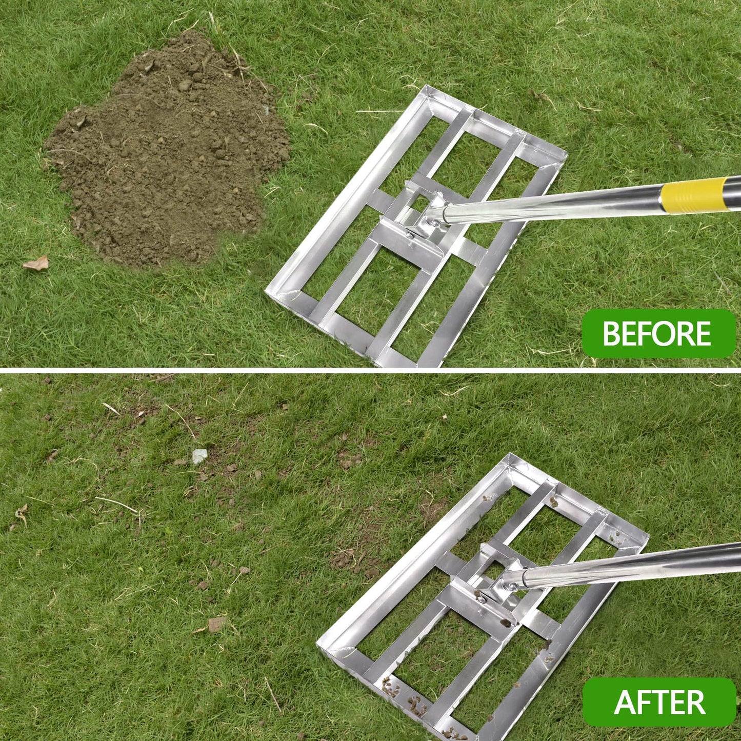 SurmountWay Lawn leveling Rake with Heavy-duty Stainless Steel Suitable for Courtyard Golf-16 ''x 10'' Lawn leveler tool(6.5FT), Silver (‎6.5FT,16 x 10In)