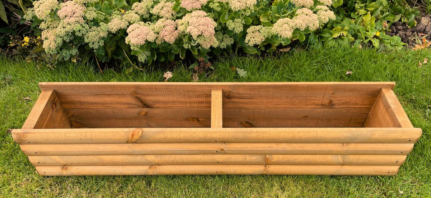 RUDDINGS WOOD 120cm Large Log Style Wooden Trough Planter Heavy Duty Garden Flower Pot box