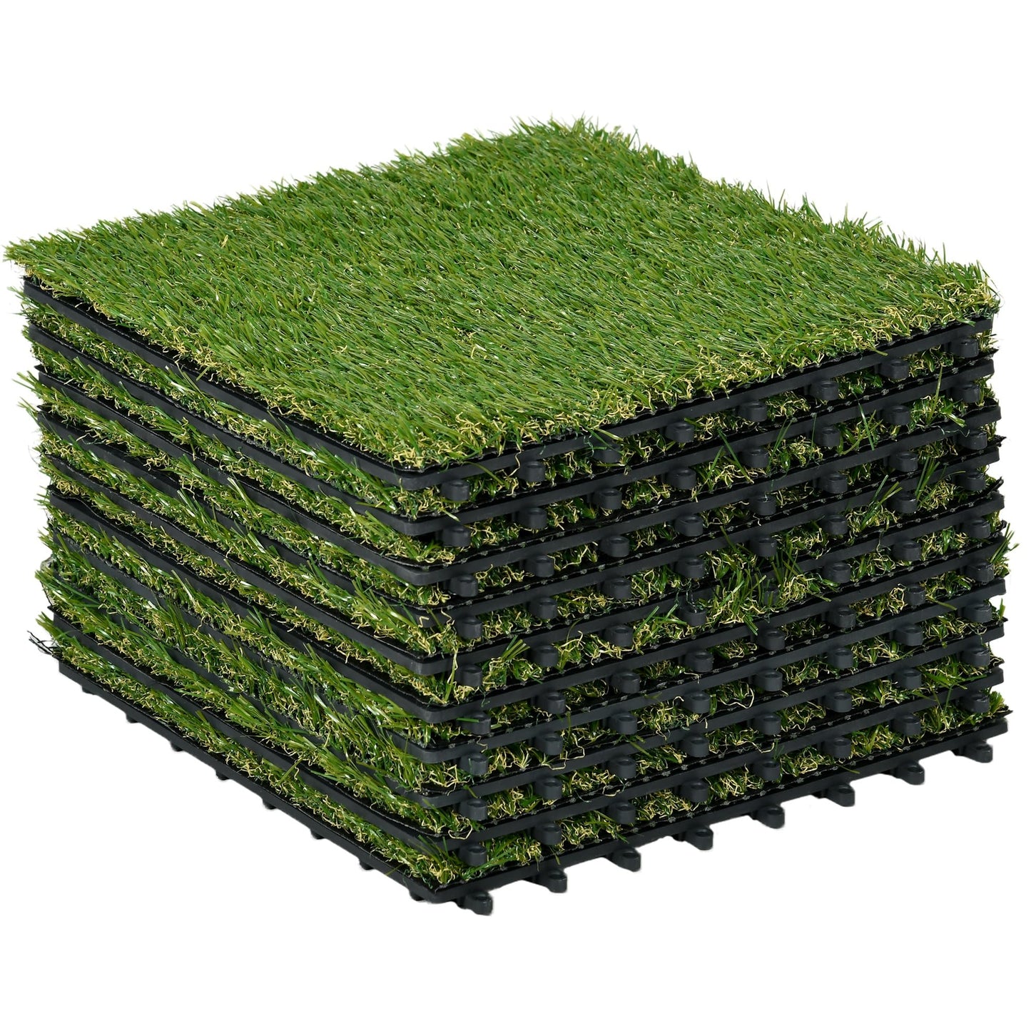 Outsunny 10 Pieces 30 x 30cm Artificial Grass Turf with 25mm Pile Height Non-Toxic Roll Grass Carpet Fake Grass Mat with Drainage Holes UV Resistance for Indoor, Outdoor, Patio, Garden, Lawn, Balcony