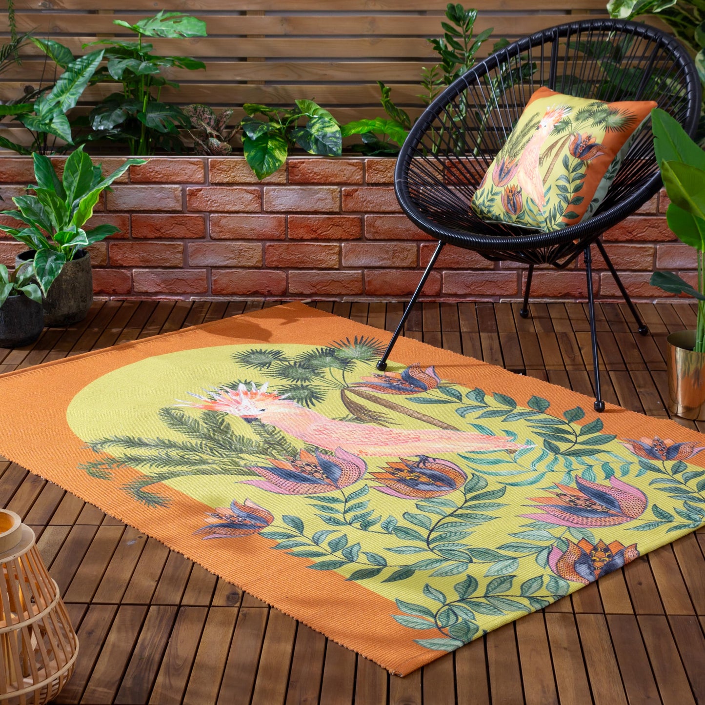 Wylder Tropics Cockatoo Outdoor/Indoor Tropical Rug, Orange, 120 x 170cm