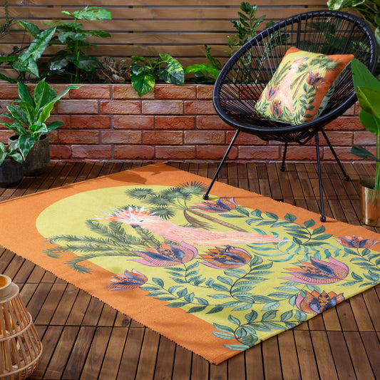 Wylder Tropics Cockatoo Outdoor/Indoor Tropical Rug, Orange, 120 x 170cm