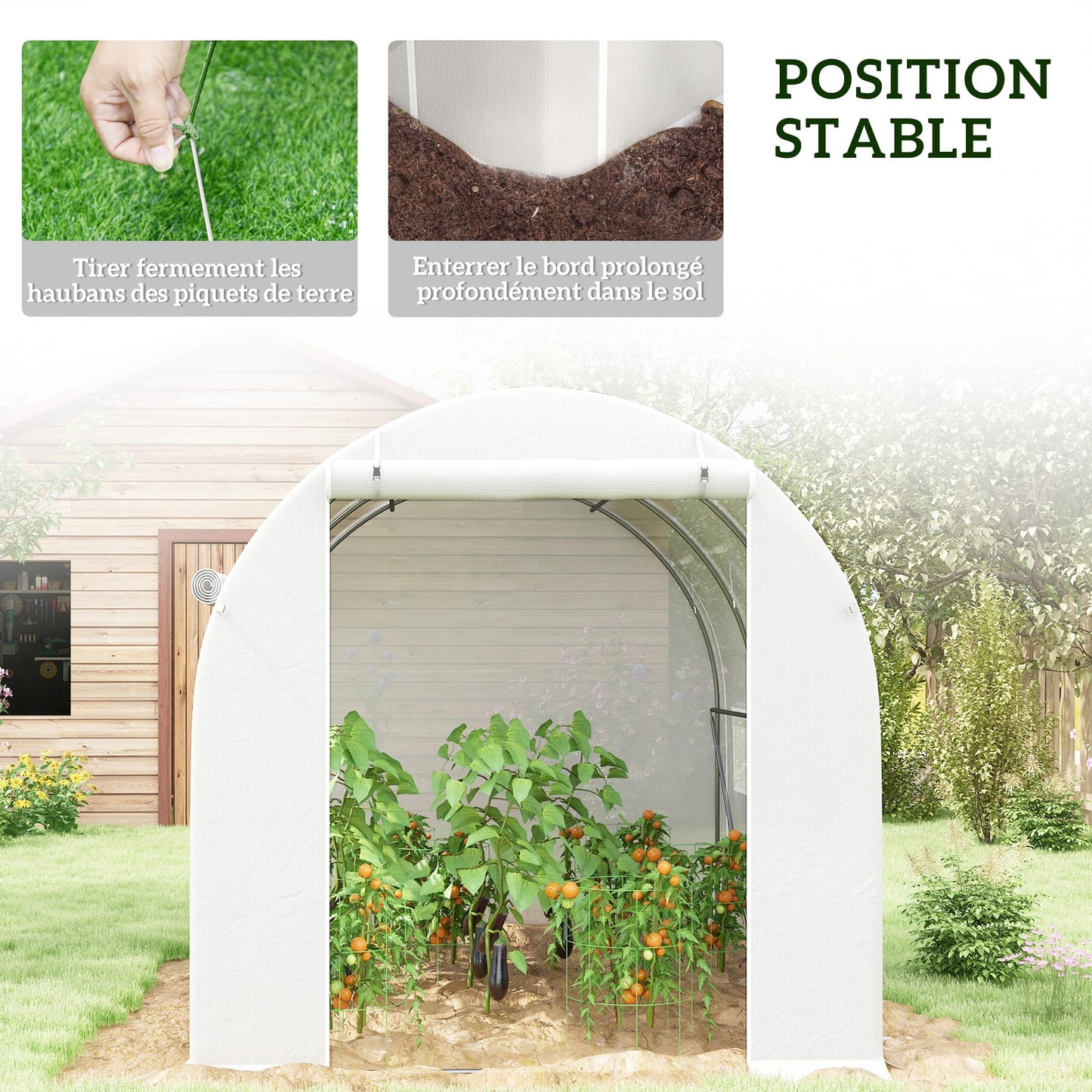 Outsunny 3 x 2 m Polytunnel Greenhouse with Galvanised Steel Frame and PE Cover, Walk-in Greenhouse with Mesh Windows and Zipped Roll-up Door, White