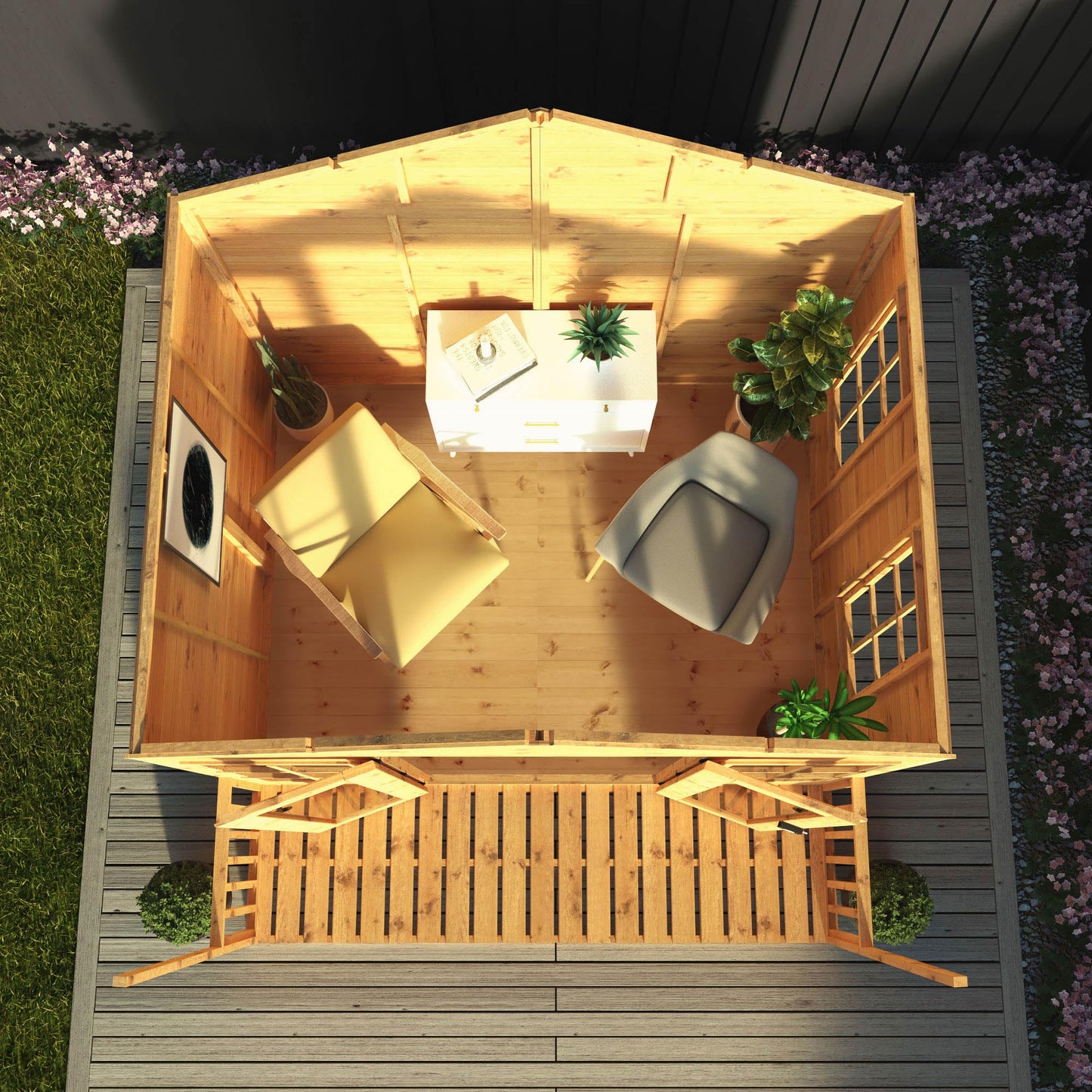 WALTONS | 8 x 8 Wessex Summerhouse with Veranda | Apex Roof | 12mm Shiplap Tongue and Groove | Wooden Garden Room Summerhouse | 10 Year Anti Rot Guarantee | 8 x 8 | 8ft 8ft |