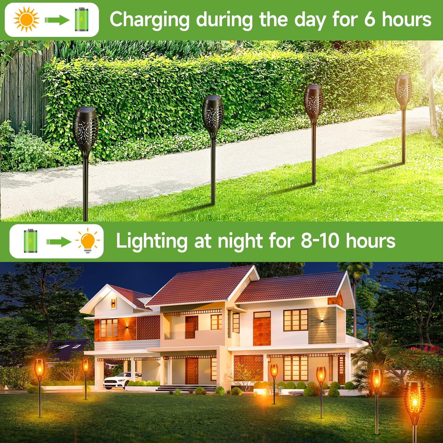 Solar Lights Outdoor, 4 Pack Auto On/Off Solar Garden Lights, IP65 Waterproof, Easy Installation