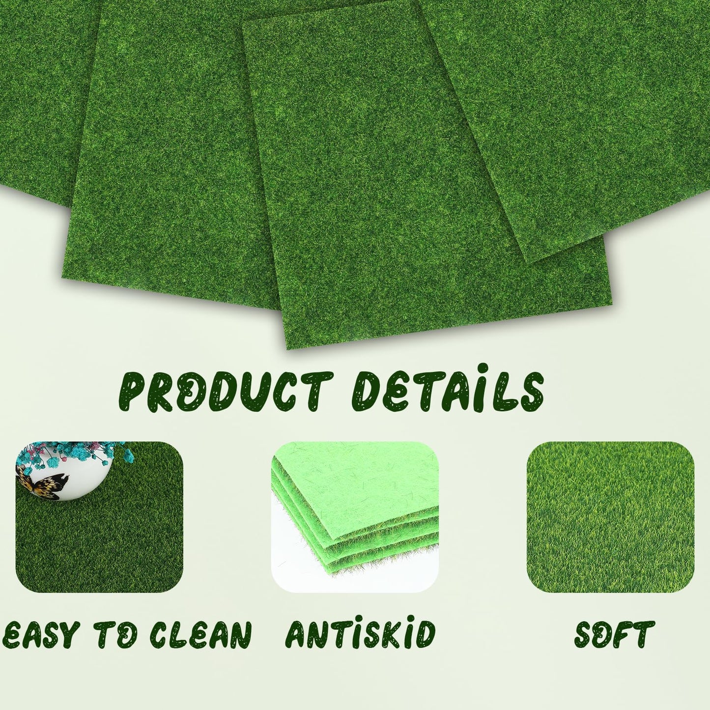 Aeaocvo 4 PCS Fake Grass Mat 15 x 15 cm Miniature Grass Micro Artificial Grass Turf for Craft, Imitation Grass for Modelling, Dolls House, Toy Farm, Fake Garden Grass Lawn Ornament