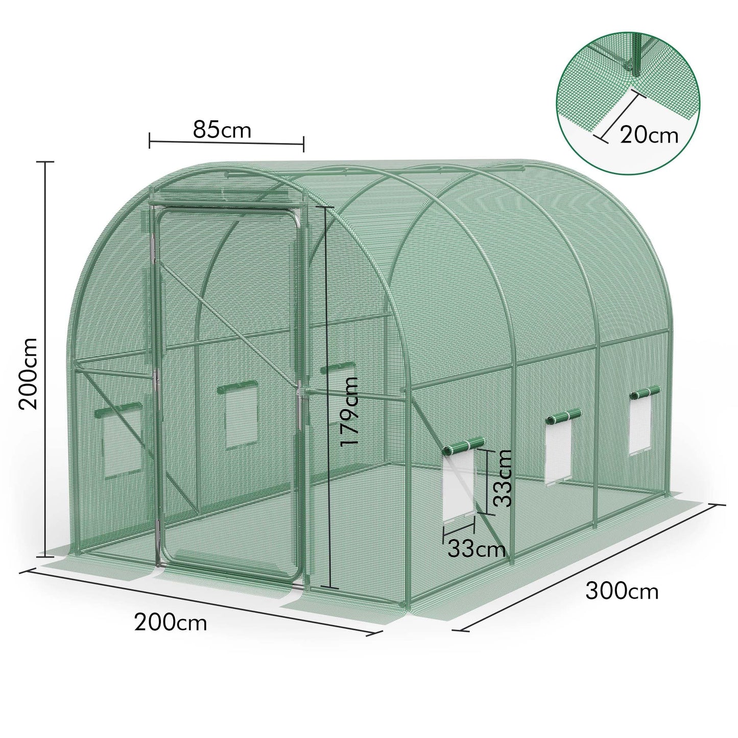 VonHaus Polytunnel Greenhouse – 3 x 2m Walk in Poly Tunnel Tent – 6m² Heavy Duty Weatherproof Green House for Garden and Outdoor with Roll-up Mesh Windows, Galvanised Steel Frame and Hinged Door