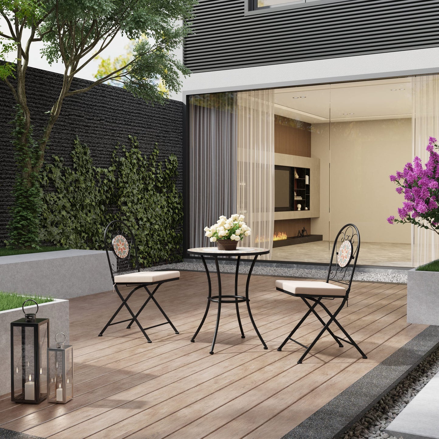 Warmiehomy Garden Table Mosaic Table 60cm Outdoor Dining Table Round Patio Coffee Table