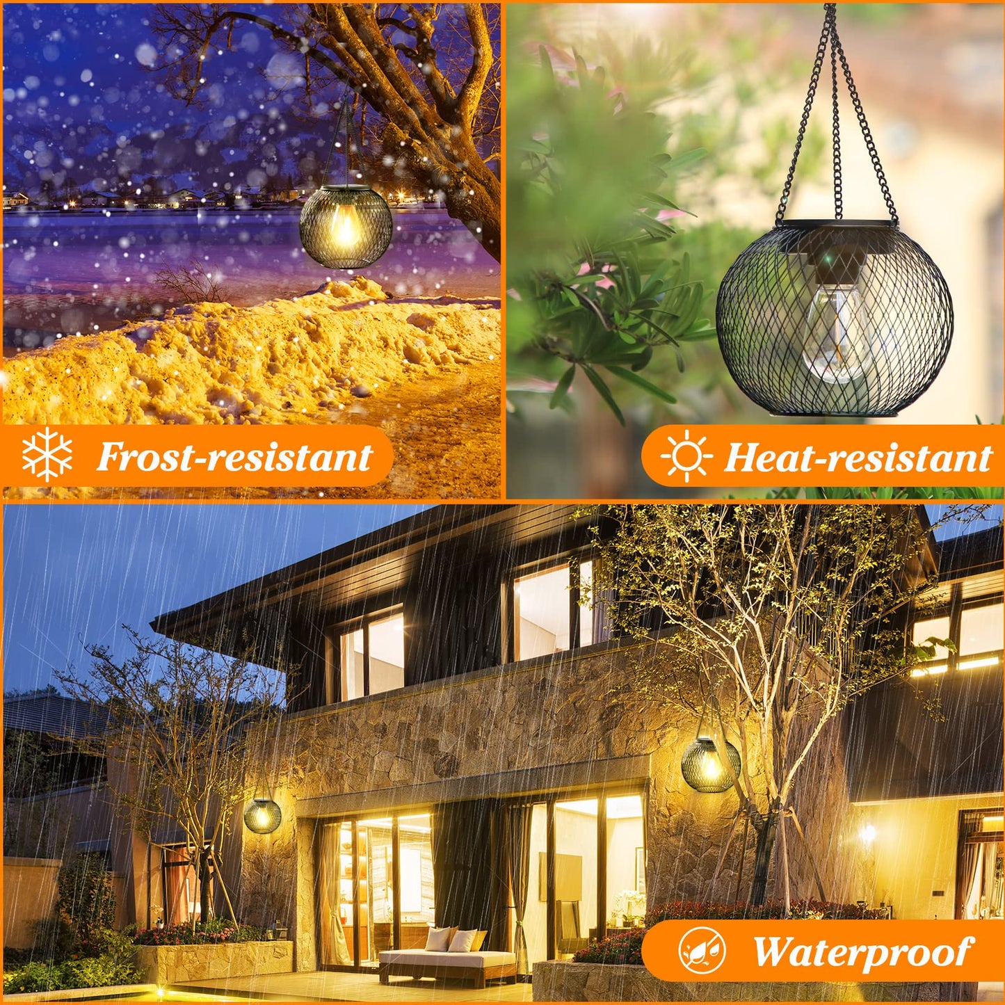 KagoLing Solar Lanterns, 2 Pack Solar Lantern Outdoor Garden with IP65 Waterproof Hanging Solar Lights Auto On Off Metal Yard Art Garden Lights for Patio Lawn Table Fence Ornaments Warmwhite