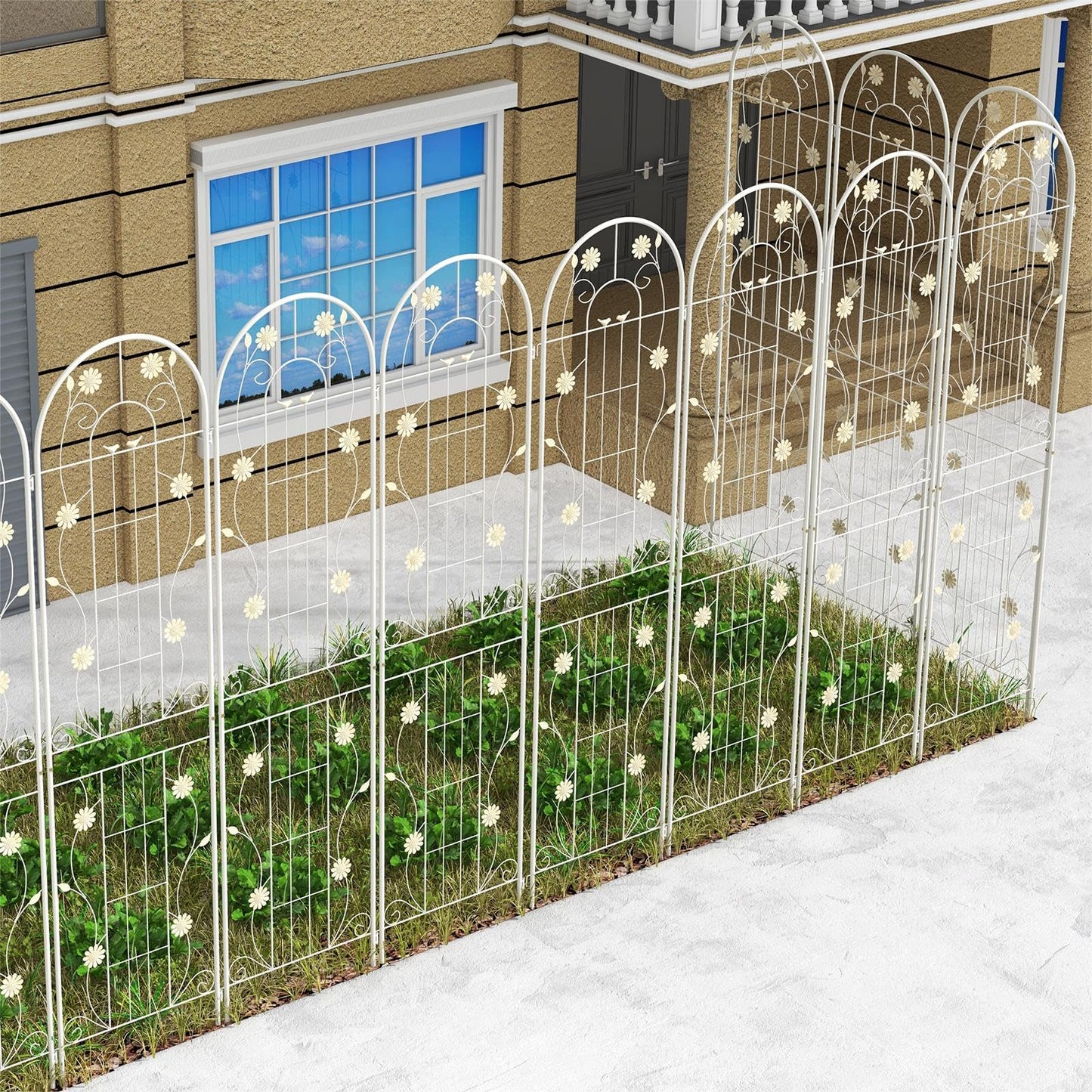 GiantexUK 180/220x50cm Garden Trellis, 2/4 Pack Tall Galvanized Metal Fence Climbing Plants Support Frame, Rustproof Lattice Grid Panels Barrier Edge Border for Roses Vegetables Vine (6FT, White, 2)