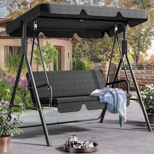 YITAHOME Canopy Swing Chair, 3 Seater Garden Swing Seat Chair, Outdoor Swinging Chair Bench with Adjustable Canopy & Removable Cushion for Patio Poolside Porch, 270KG Loadable,170 x 110 x 153cm, Black