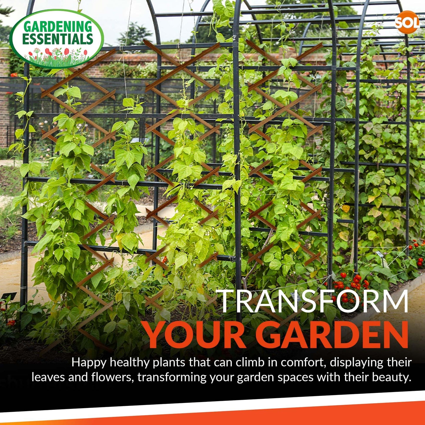 SOL 3pk Garden Trellis for Climbing Plants, 150cm x 30cm Expanding Garden Trellis for Fences, Walls & Planters, Durable Support, Withstand Weather Conditions, Ideal for Landscape & Decorations