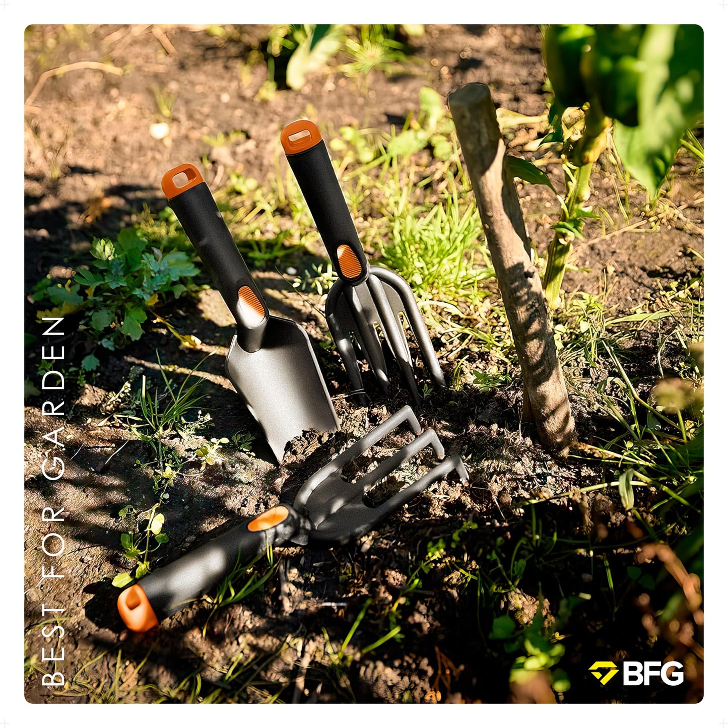 BFG Garden Tools Set Rake Trowel Fork, Lightweight Gardening Tools Set Heavy Duty, Garden Hand Fork, Hand Rake, Hand Trowel, Robust Garden Accessories Garden Rake, Garden Fork, Garden Trowel Tool Kit