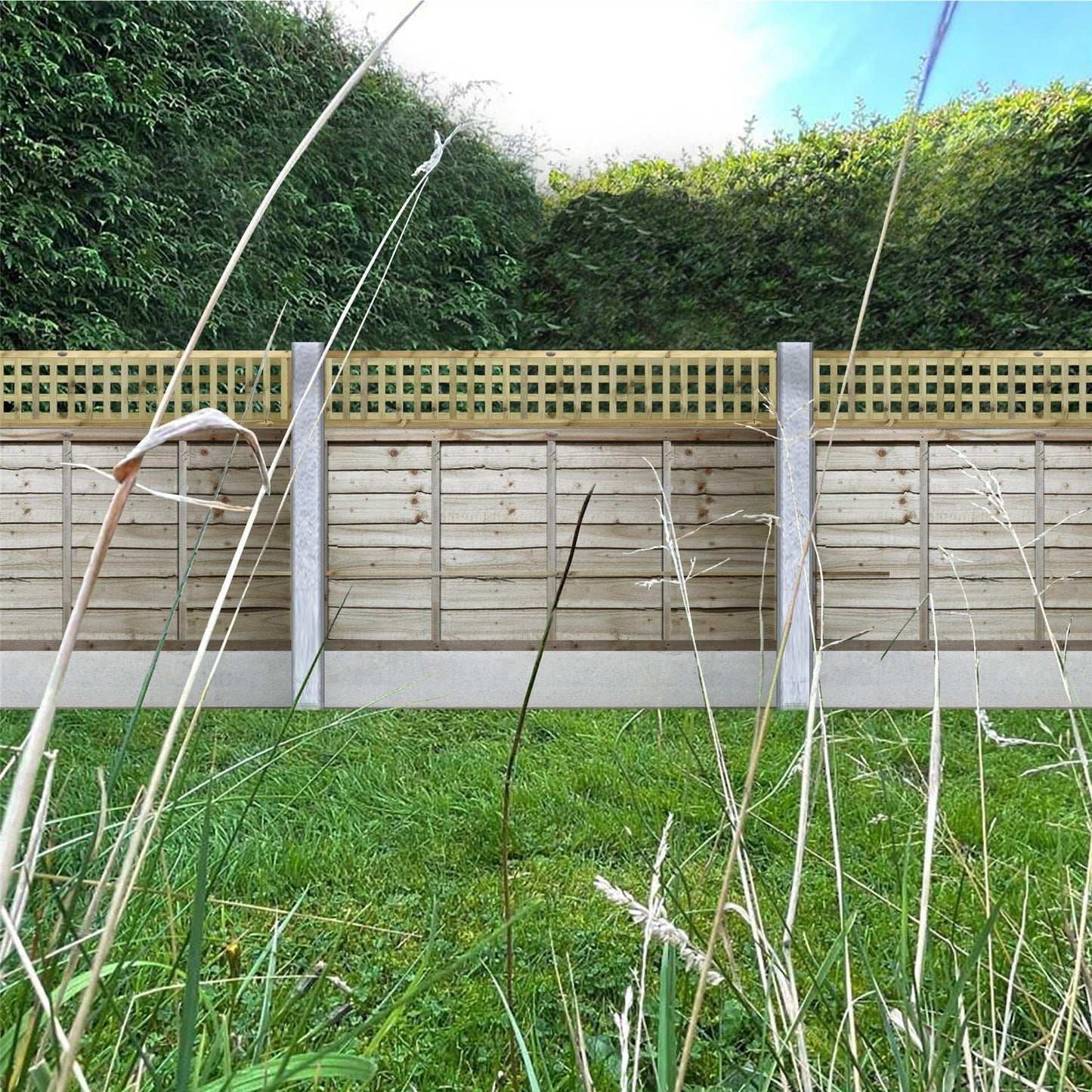 Chunky Urban Square Heavy Duty Framed Wooden Trellis (45mm Thick) Width: 6ft (183cm) x Height: 1ft (30cm) Decorative Fence Panel Topper/Garden Divider/Wall Art/Plant Vine Clingin Wall Grower