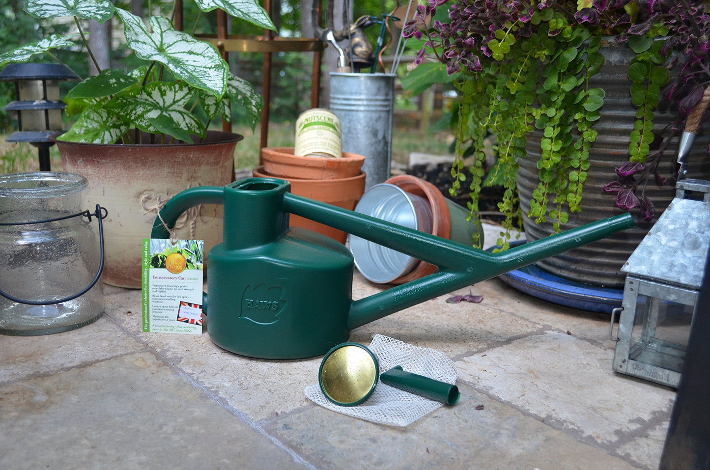 HAWS The Sutton Splash Outdoor/Indoor Garden Watering Can | Green | 1/2 Gallon | Long Reach Spout | Interchangeable Plastic Round Rose | Three Year Guarantee