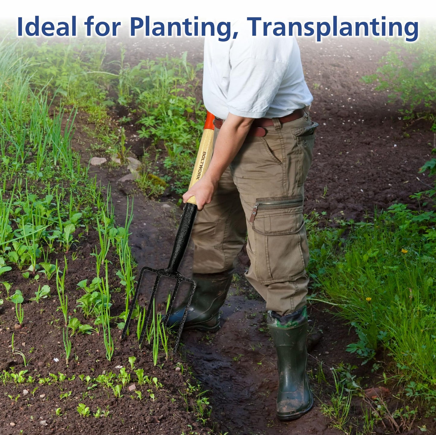 BOLTWORK Shovel & Garden Fork Set Micro 76cm Long For Digging Soil Hardened Fork Heads Blades Wooden Shaft PVC Handle 1% Of Sale Value Will Be Donated To Children’s Hospital