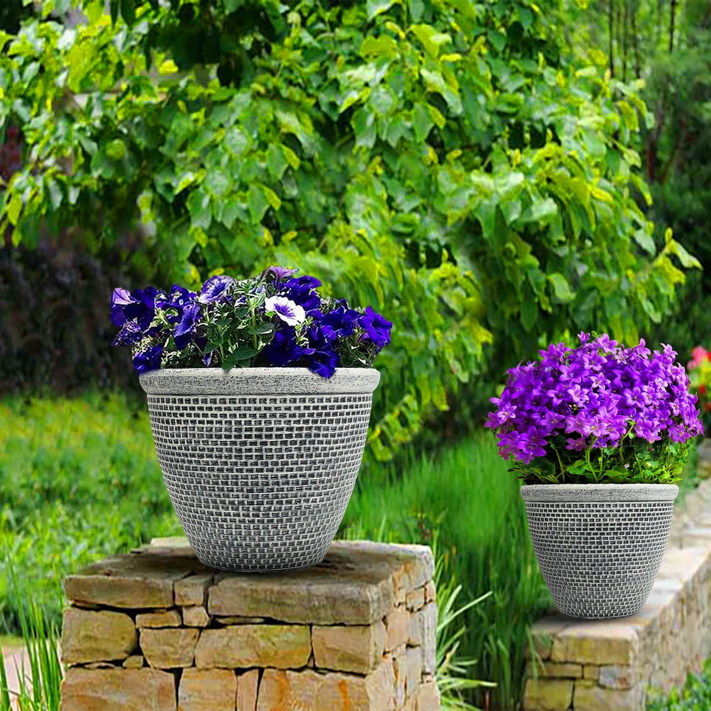 SG Traders Plastic Round Cromarty Plant Pot Flower Pot Planter Garden Decoration Antique Silver 25cm Plant Pot Outdoor Flower Pots Outside Garden Planters Outdoor With Drainage Holes (Pack of 2 Pot)