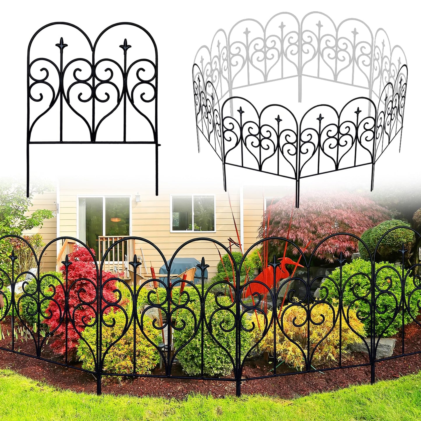 Thealyn Decorative Garden Fence 81cm (H) x 6m (L) Fence Panels Rustproof Metal Dog Fence Animal Barrier, Garden Fencing Panel Border for Yard Patio Flower Bed