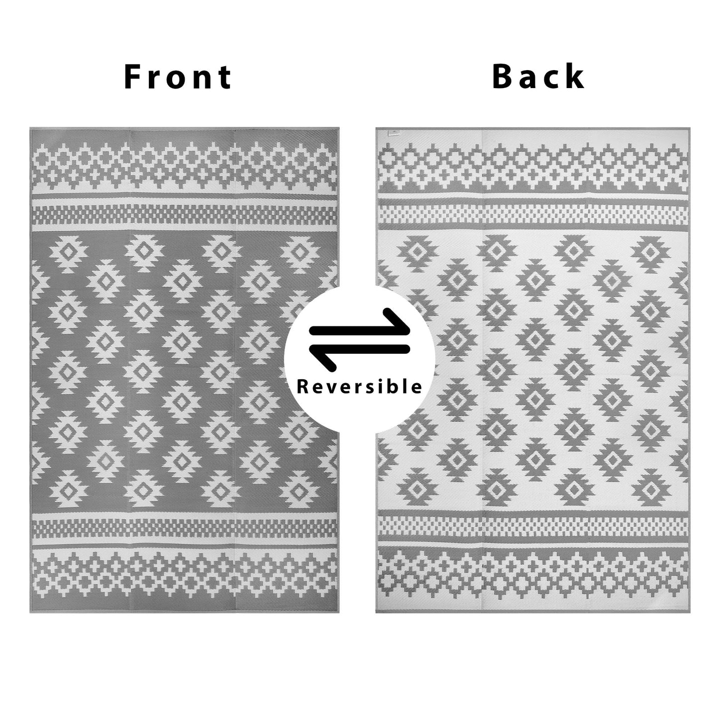 Green Decore Reversible Recycled Plastic Camping and Picnic Rugs | Perfect for Garden, Patio, Picnic, Decking | Stain And Water Resistant | Riffle Sharkskin Grey/White 120 x 180 cm