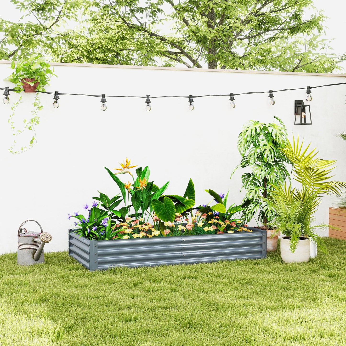 Outsunny Galvanised Raised Garden Bed, 180 x 90 x 30cm Raised Bed with Reinforcing Bars, Outdoor Raised Planter with Open Bottom for Vegetables, Flowers, Herbs, Silver