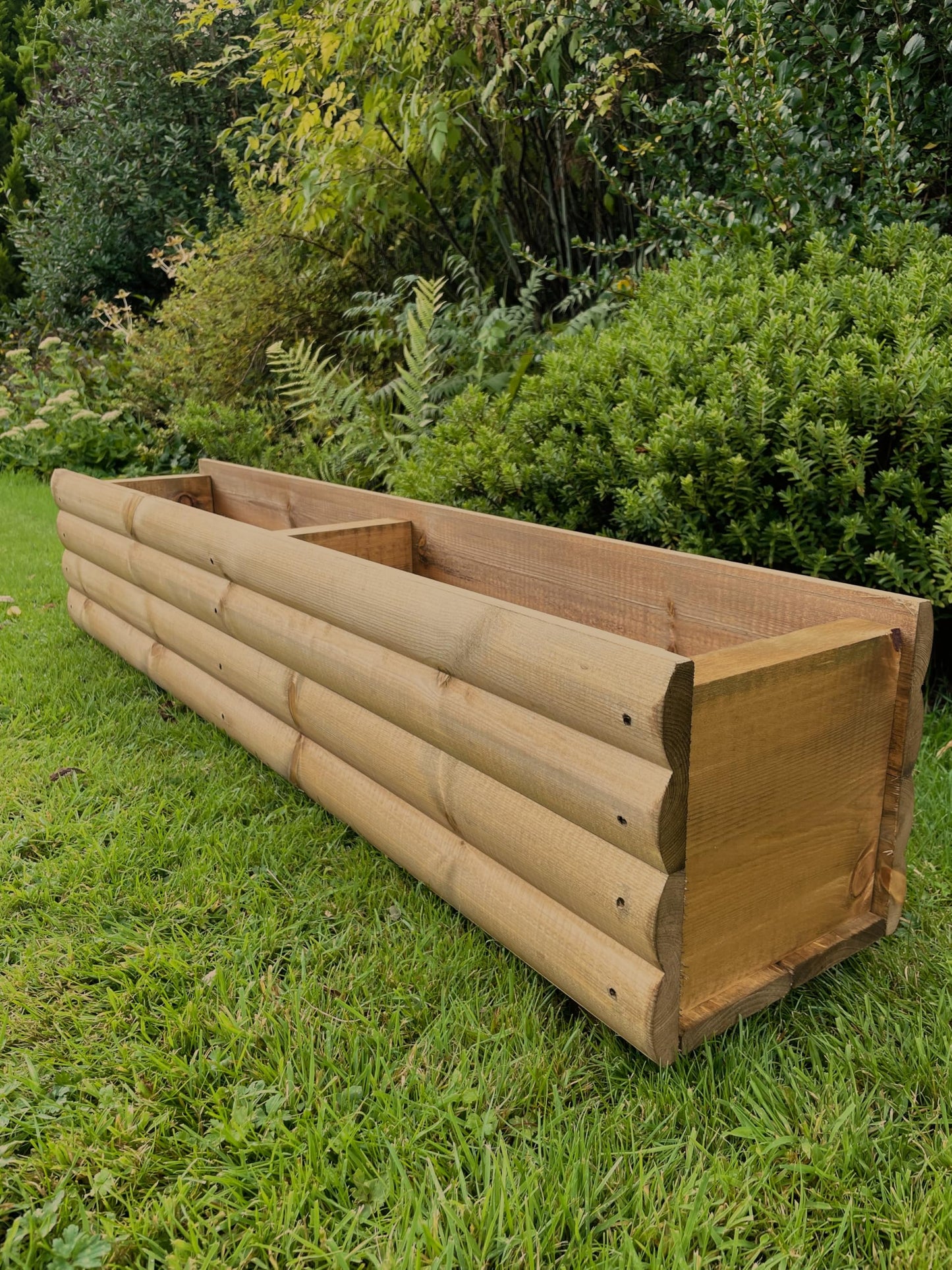 RUDDINGS WOOD 120cm Large Log Style Wooden Trough Planter Heavy Duty Garden Flower Pot box