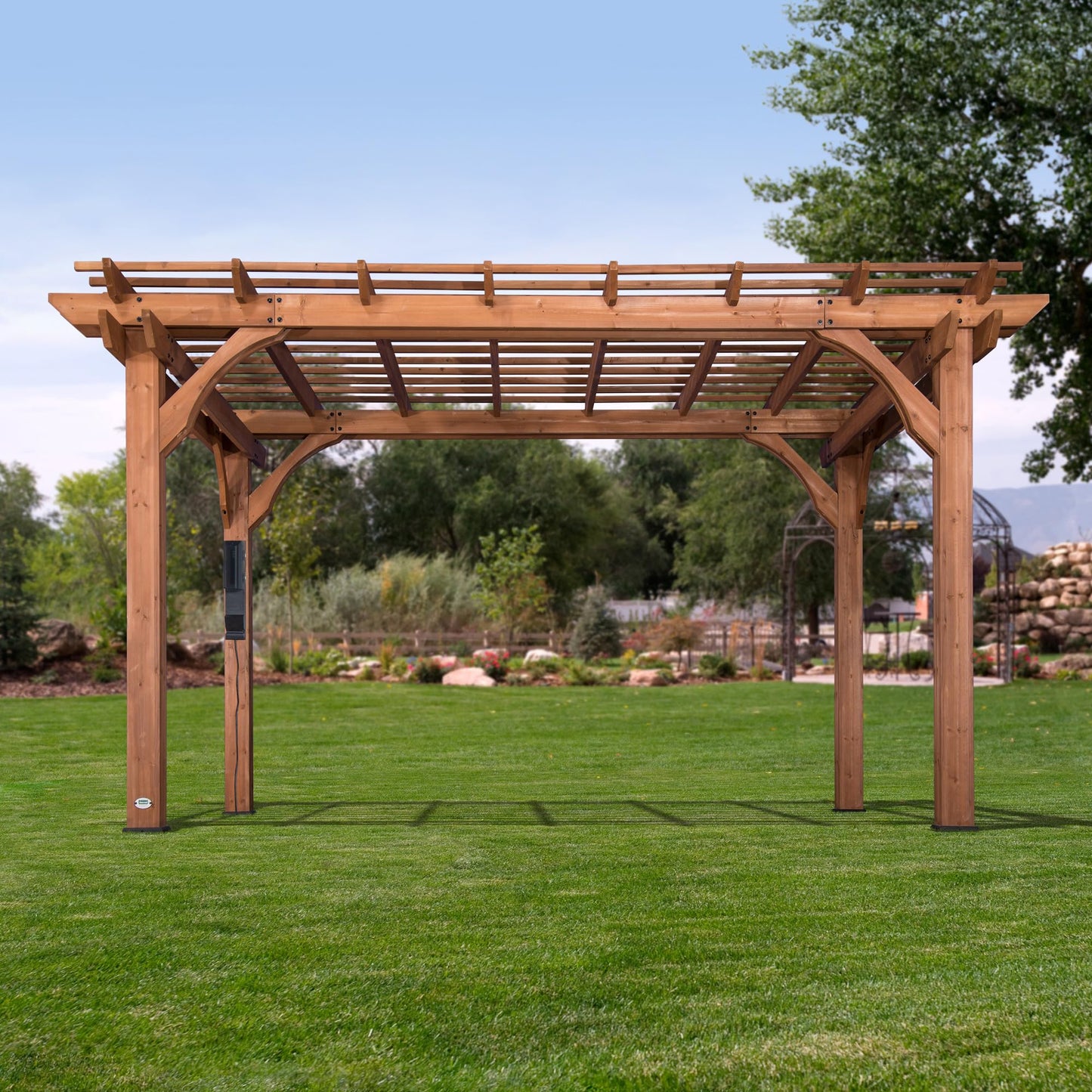 Backyard Discovery Wooden Pergola | Shelter for Patio, Veranda, Outdoor Garden Shade, Heavy Duty Metal Frame, Galvanized Steel Hardware, Waterproof, 100% Cedar Wood | 14ft x 10ft (4.3m x 3m)