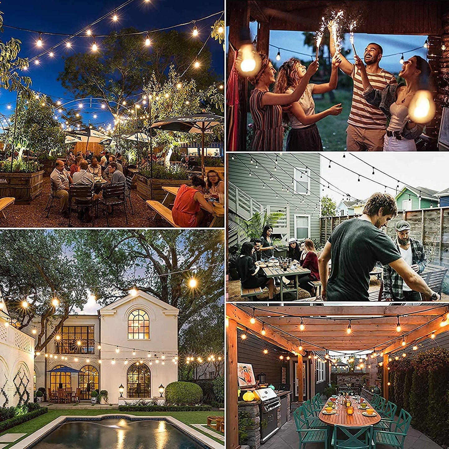 107ft Festoon Lights Outdoor, 32 led Dimmable Bulbs, IP65 Waterproof Commercial Grade Outdoor String Lights for Garden, E26 Socket, 2200k