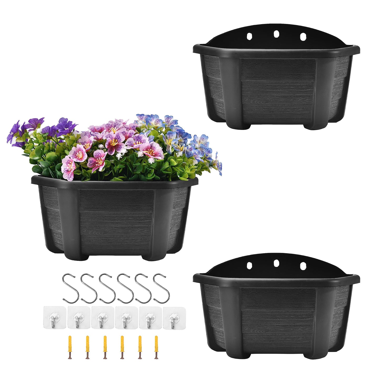 ORIMERC 25cm Wall Hanging Planters Plastic Retro Style Railing Hanging Planters Plants Flowers Plastic Pots Baskets for Balcony Fence Garden Outdoor Indoor -Dark Coffee