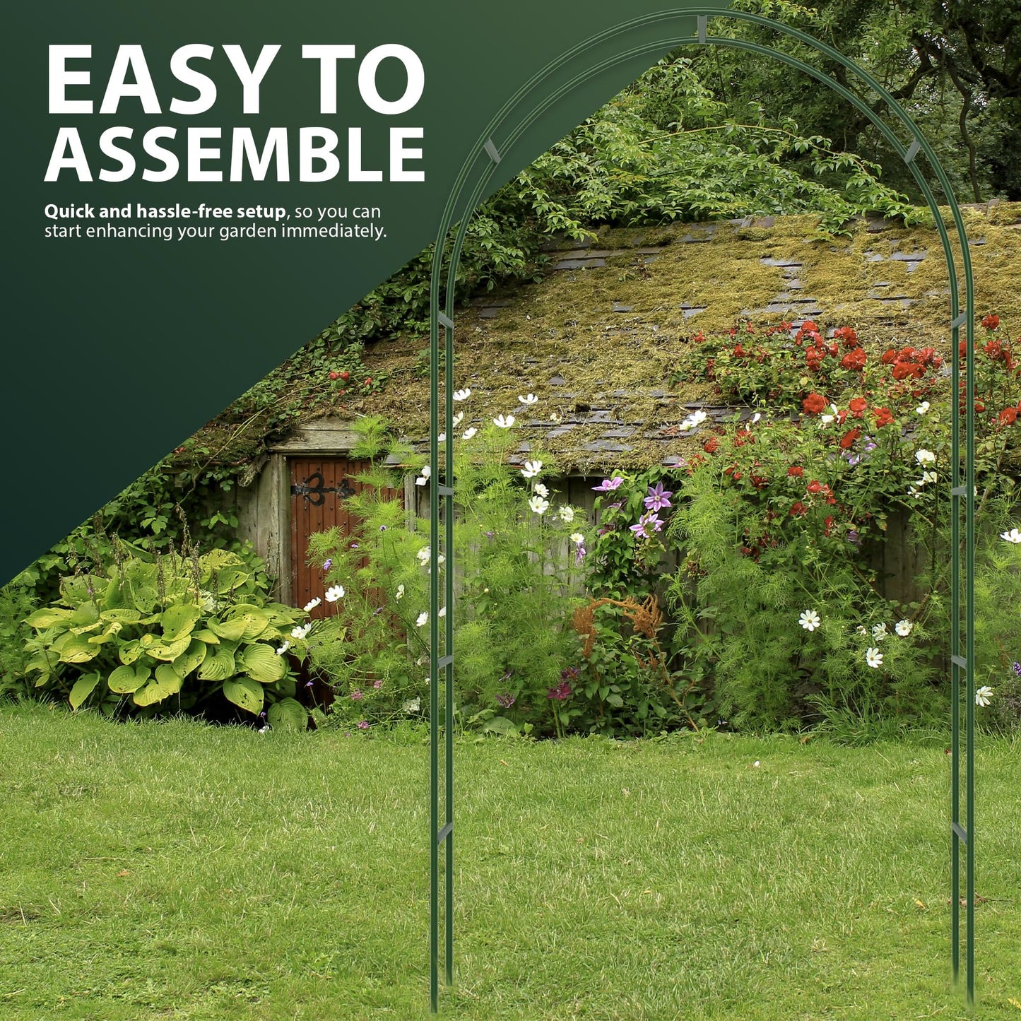 ZENO Garden Arch 2.4M | Heavy Duty Metal Garden Arch | Green Garden Frame Arch for Climbing Plants | Garden Arch for Outdoor, Backyard, Lawn, Patio, Courtyard, Wedding Decorations