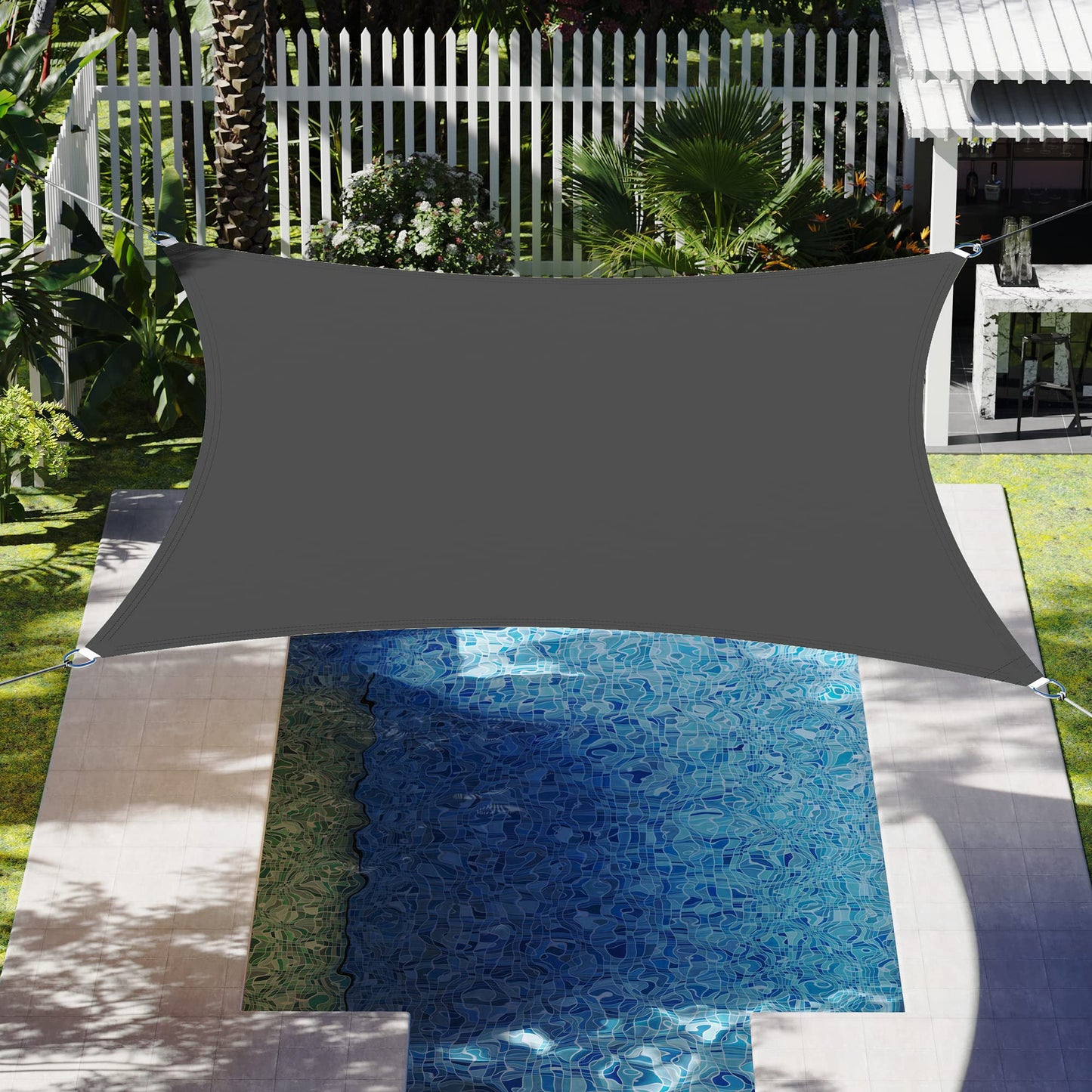 SONGMICS GSS22GY Sun Shade Sail, 2x2m HDPE Fabric Sun Protection Air Permeable Canopy for Patio Garden Balcony Camping Square Concave 2m Ropes Smoke Grey GSS22GY