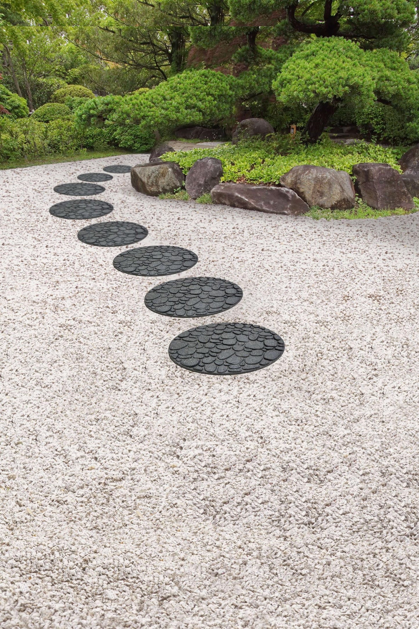 Nicoman 4-Pack 18" Round River Rock Garden Stepping Stone Recycled Rubber Steps Hard Wearing Heavy Duty Outdoor Pathway Tiles - (Grey, Dia.46cm, Set of 4)