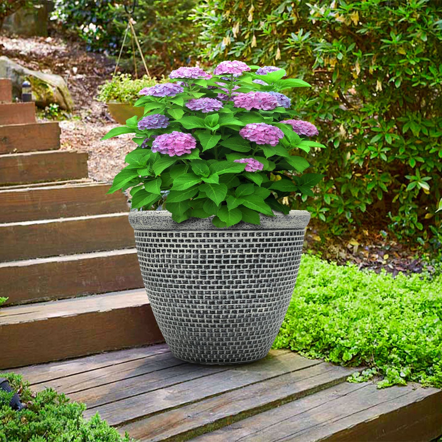 SG Traders Plastic Round Cromarty Plant Pot Flower Pot Planter Garden Decoration Antique Silver 25cm Plant Pot Outdoor Flower Pots Outside Garden Planters Outdoor With Drainage Holes (Pack of 2 Pot)
