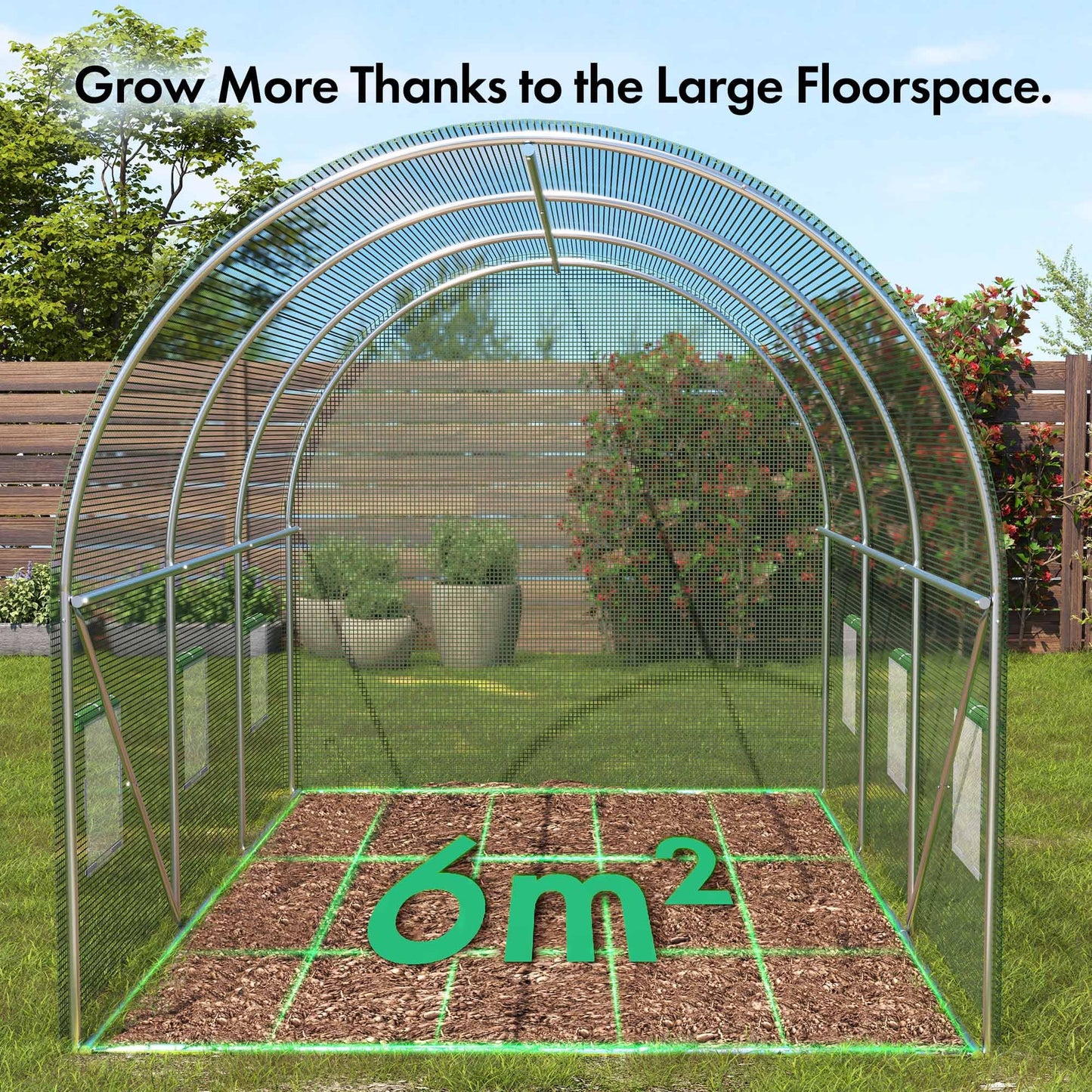 VonHaus Polytunnel Greenhouse – 3 x 2m Walk in Poly Tunnel Tent – 6m² Heavy Duty Weatherproof Green House for Garden and Outdoor with Roll-up Mesh Windows, Galvanised Steel Frame and Hinged Door