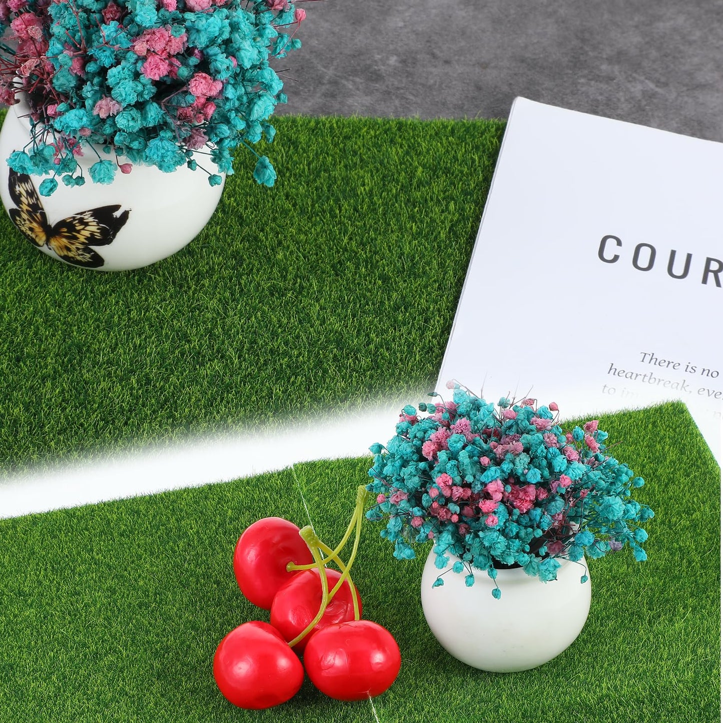 Aeaocvo 4 PCS Fake Grass Mat 15 x 15 cm Miniature Grass Micro Artificial Grass Turf for Craft, Imitation Grass for Modelling, Dolls House, Toy Farm, Fake Garden Grass Lawn Ornament