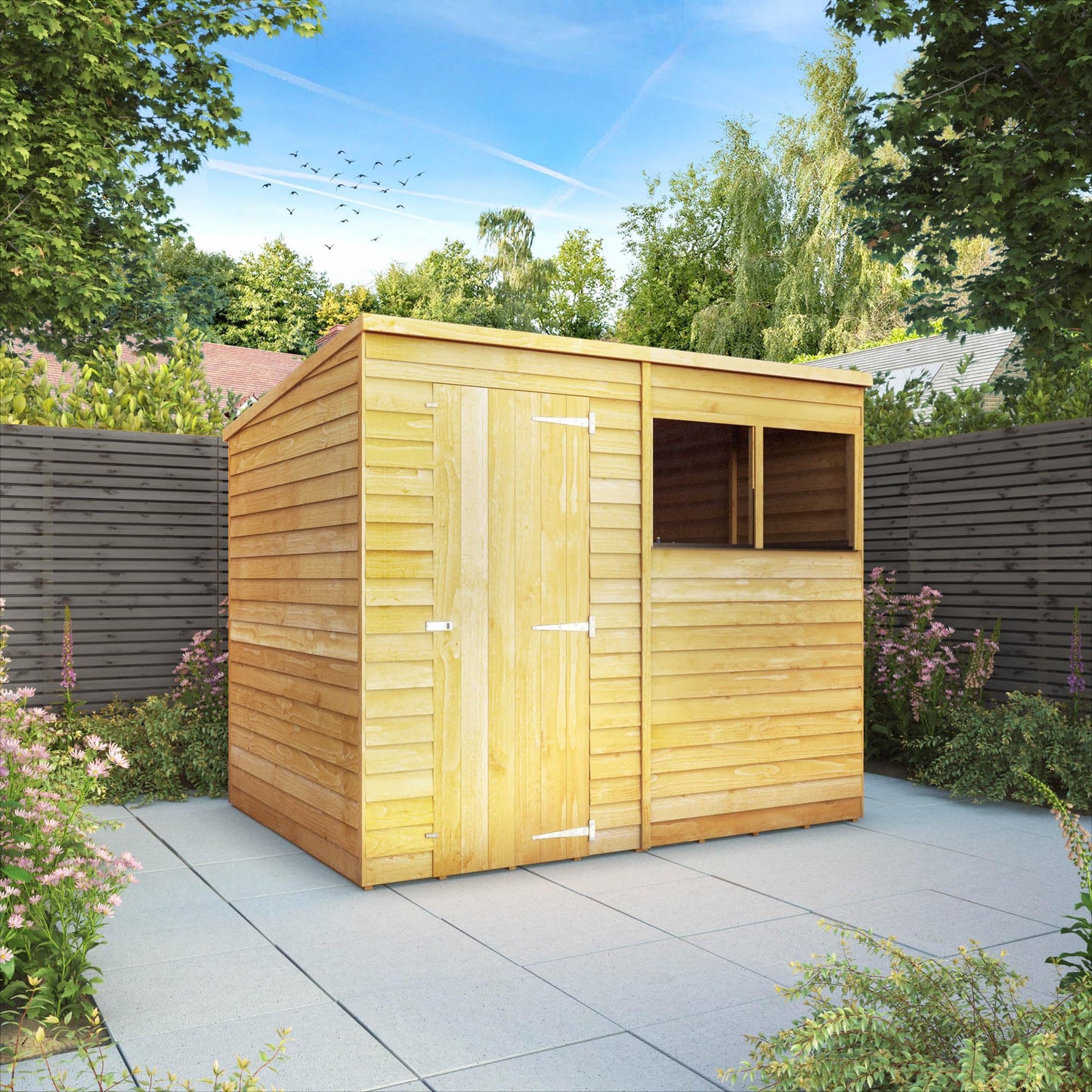 Waltons 8x6 Wooden Garden Shed | Overlap Pent Roof Storage Shed with Window | Durable 8mm Timber Cladding | Outdoor Shed for Tools, Bikes & Garden Equipment | Secure & Weather-Resistant Storage