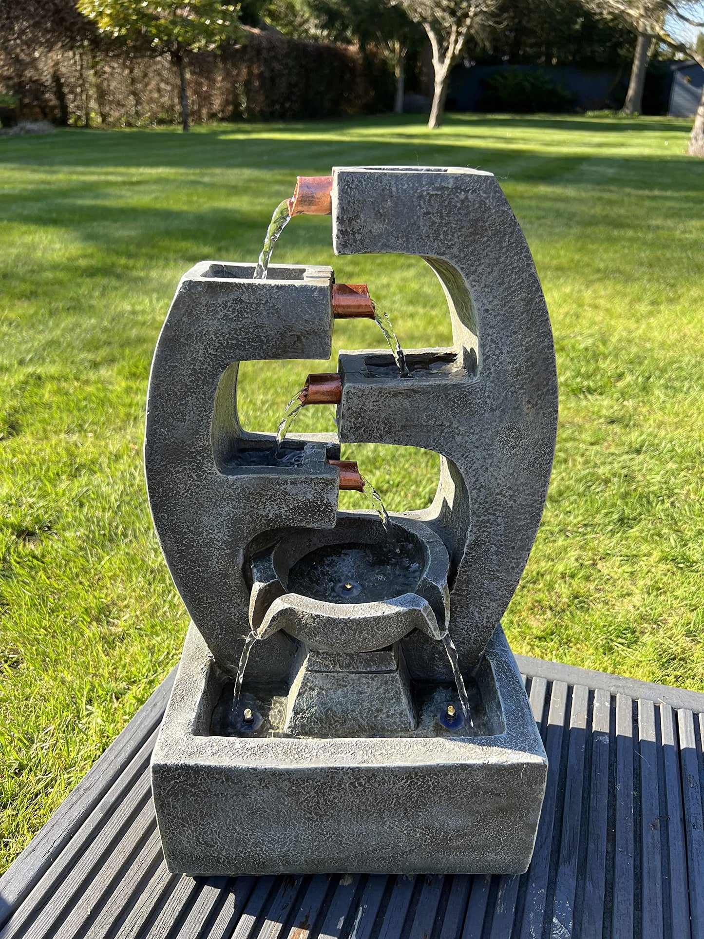 allpondsolutions Outdoor Self Contained 5 Tier Water Feature with LED Lights - Solar Powered 27.5x18x48cm