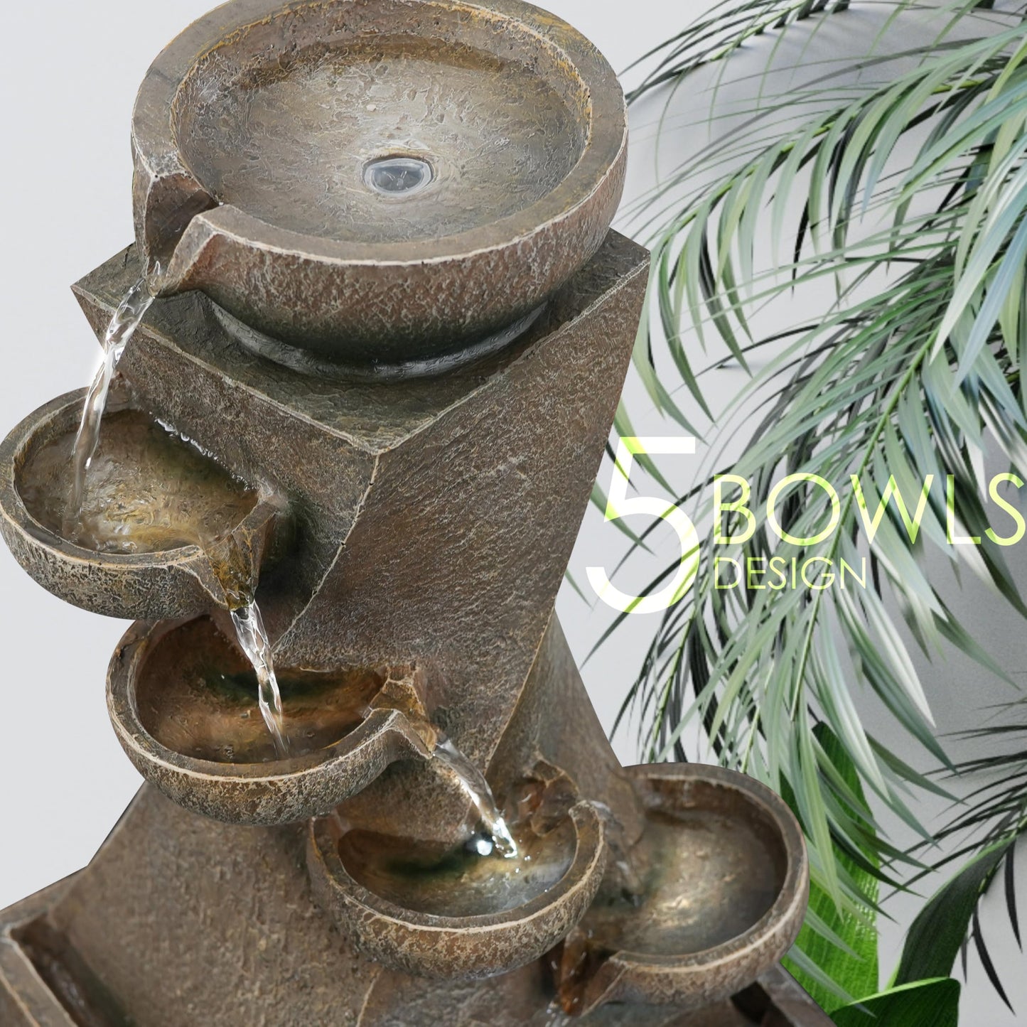 GEEZY Garden Water Feature – Cascading Fountain with LED Lights – Mains Powered, Self-Contained, Indoor & Outdoor – Easy Setup, Relaxing & Tranquil – Great for Garden, Home, Patio & Balcony Decor