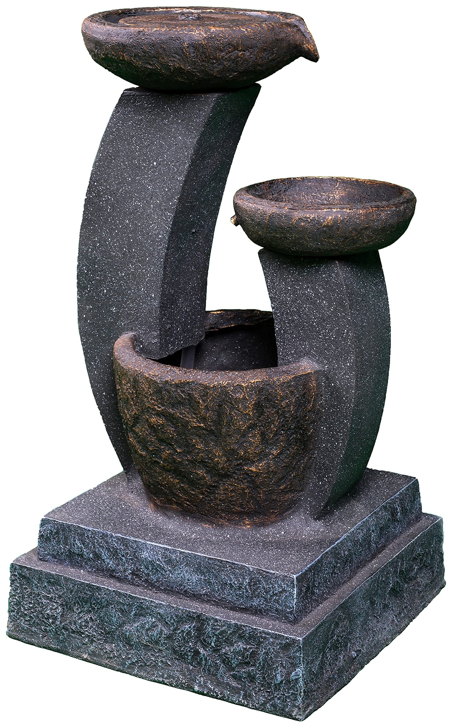 MDA Designs Shinto Outdoor 3-Tier Water Feature - Cascading Bowls with LED Lights Tranquil Waterfall Effect Garden Fountain