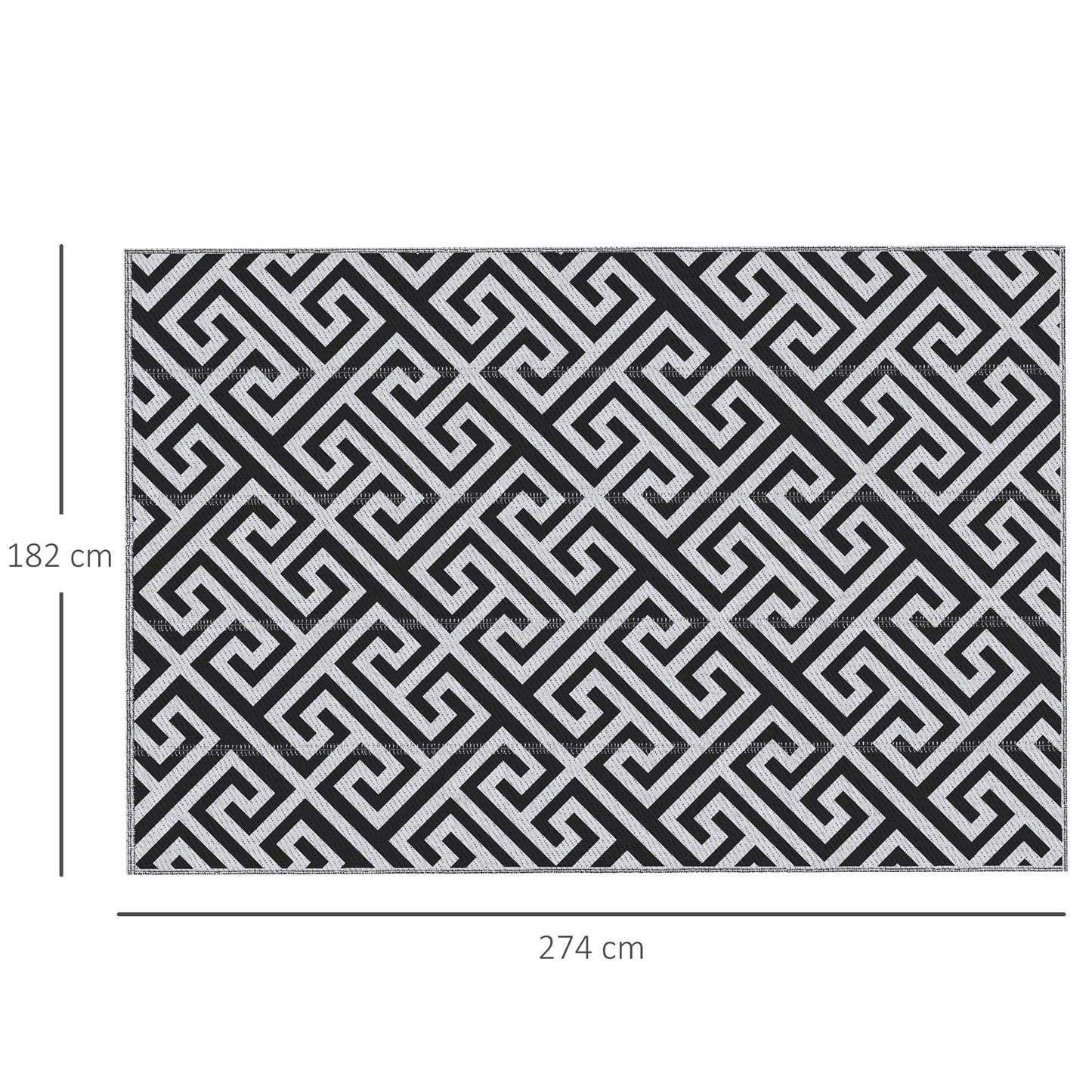 Outsunny 182 x 274 cm(6x9ft) Outdoor Rug Reversible Mat Plastic Straw Rug Portable RV Camping Mat for Garden Deck Picnic Indoor, Black & White